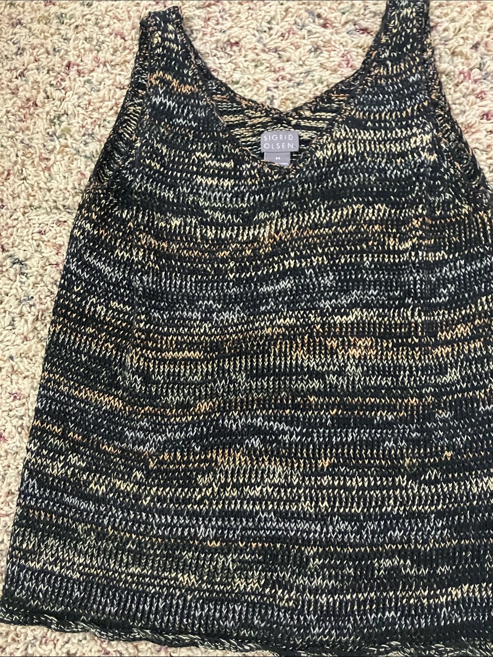 Sigrid Olsen Black, Cream & Gold Marled Knit Tank